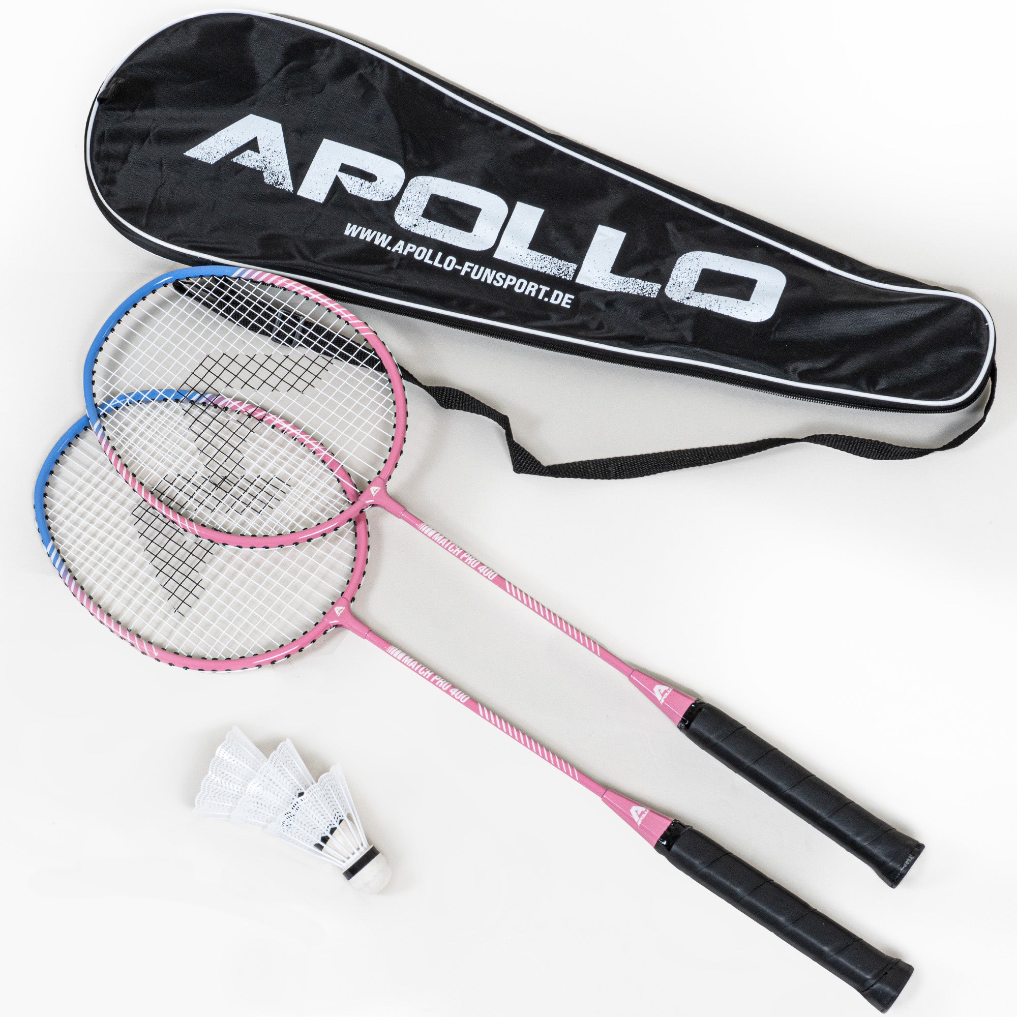 Apollo Badmintonset Match Pro 400 - Badmintonracket voor kinderen en volwassenen Blauw Roze