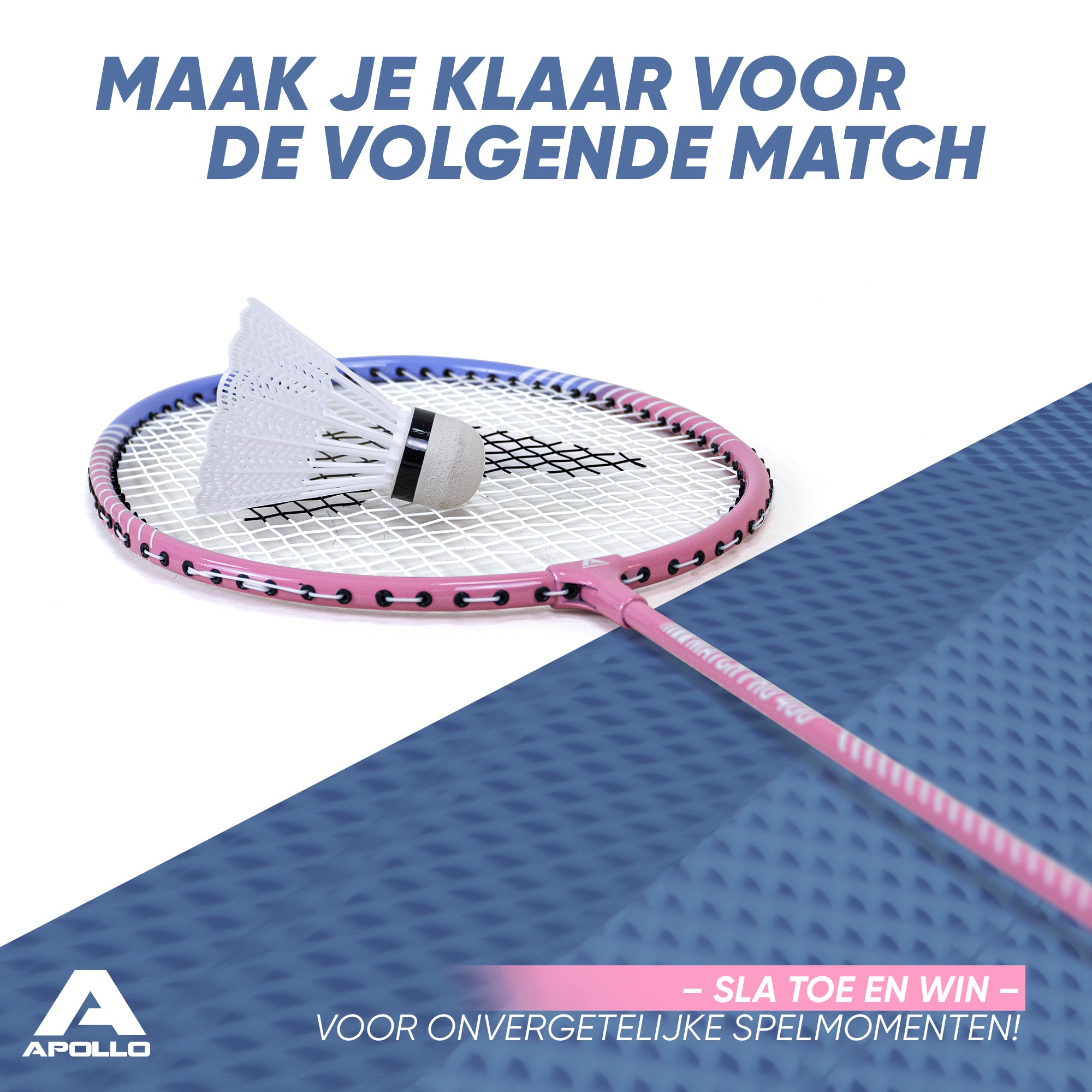 Apollo Badmintonset Match Pro 400 - Badmintonracket voor kinderen en volwassenen Blauw Roze