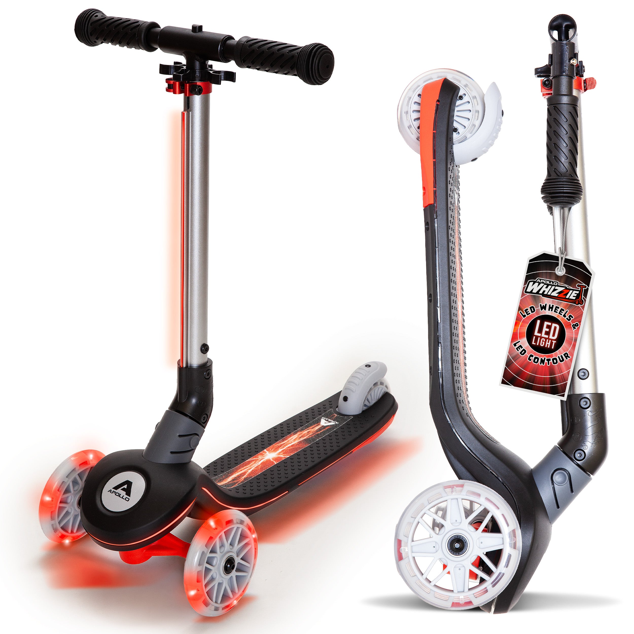 Apollo Funsport Nederland Apollo Whizzie LED kinderstep, opvouwbare kinderstep Zwarte Vlam