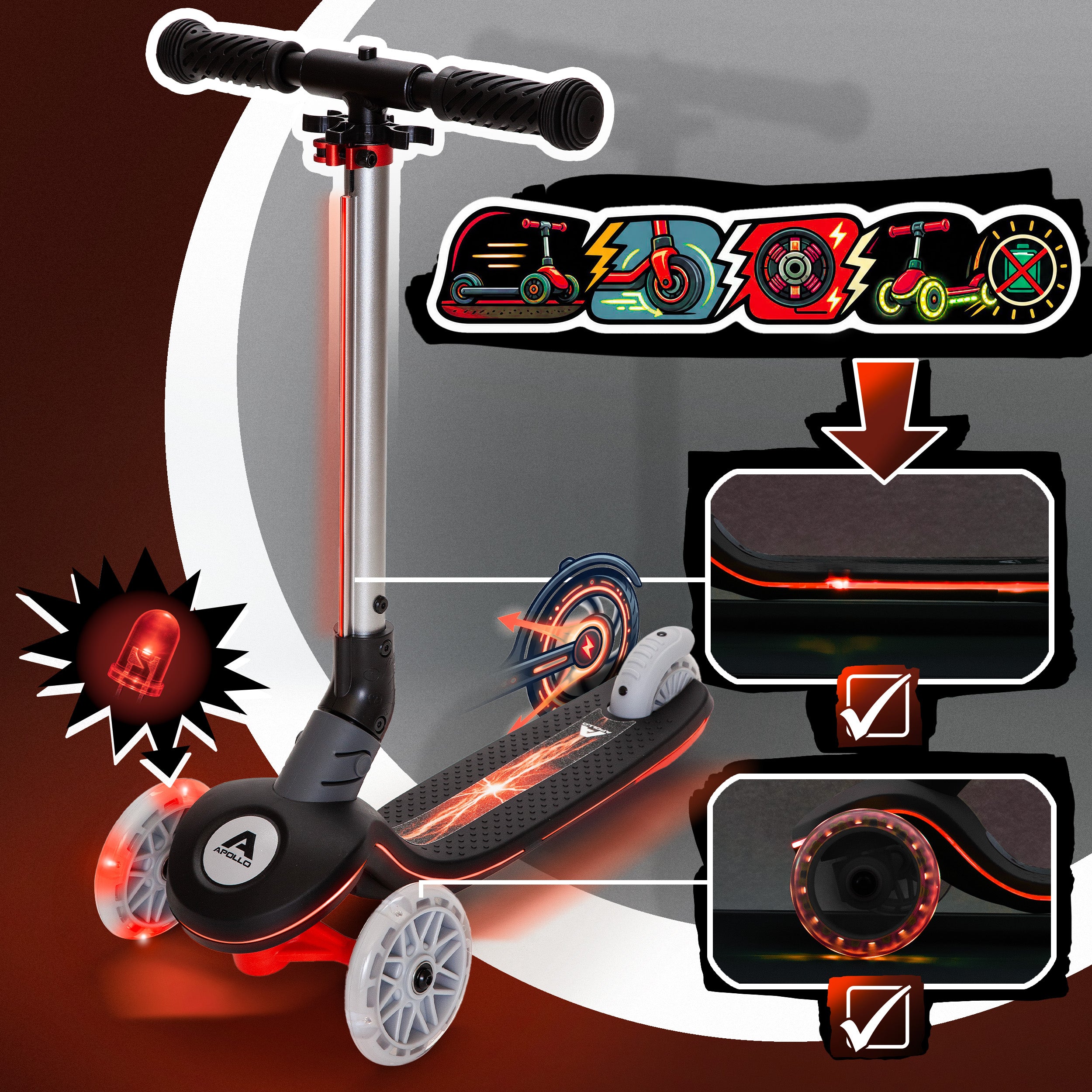 Apollo Funsport Nederland Apollo Whizzie LED kinderstep, opvouwbare kinderstep Zwarte Vlam