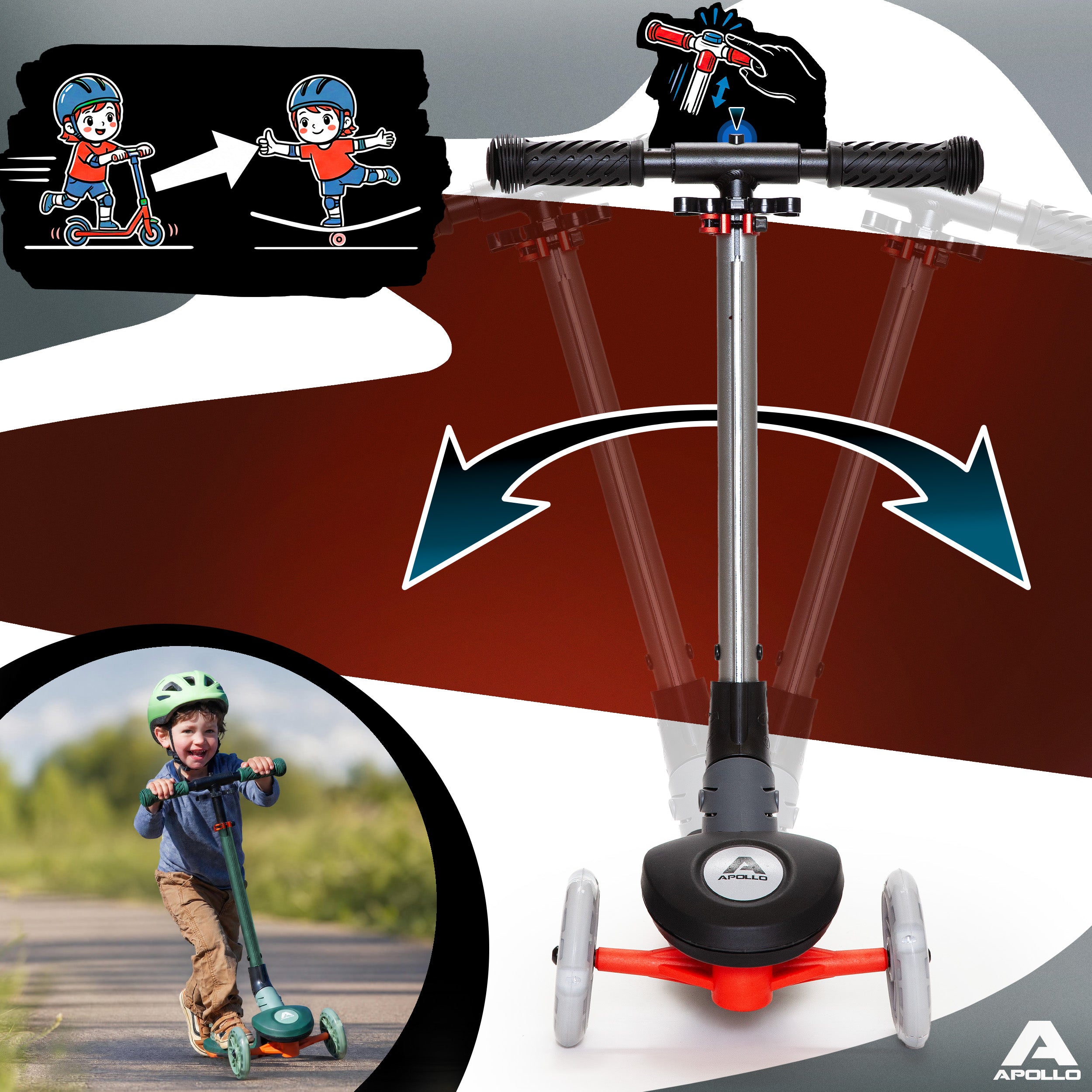 Apollo Funsport Nederland Apollo Whizzie LED kinderstep, opvouwbare kinderstep Zwarte Vlam