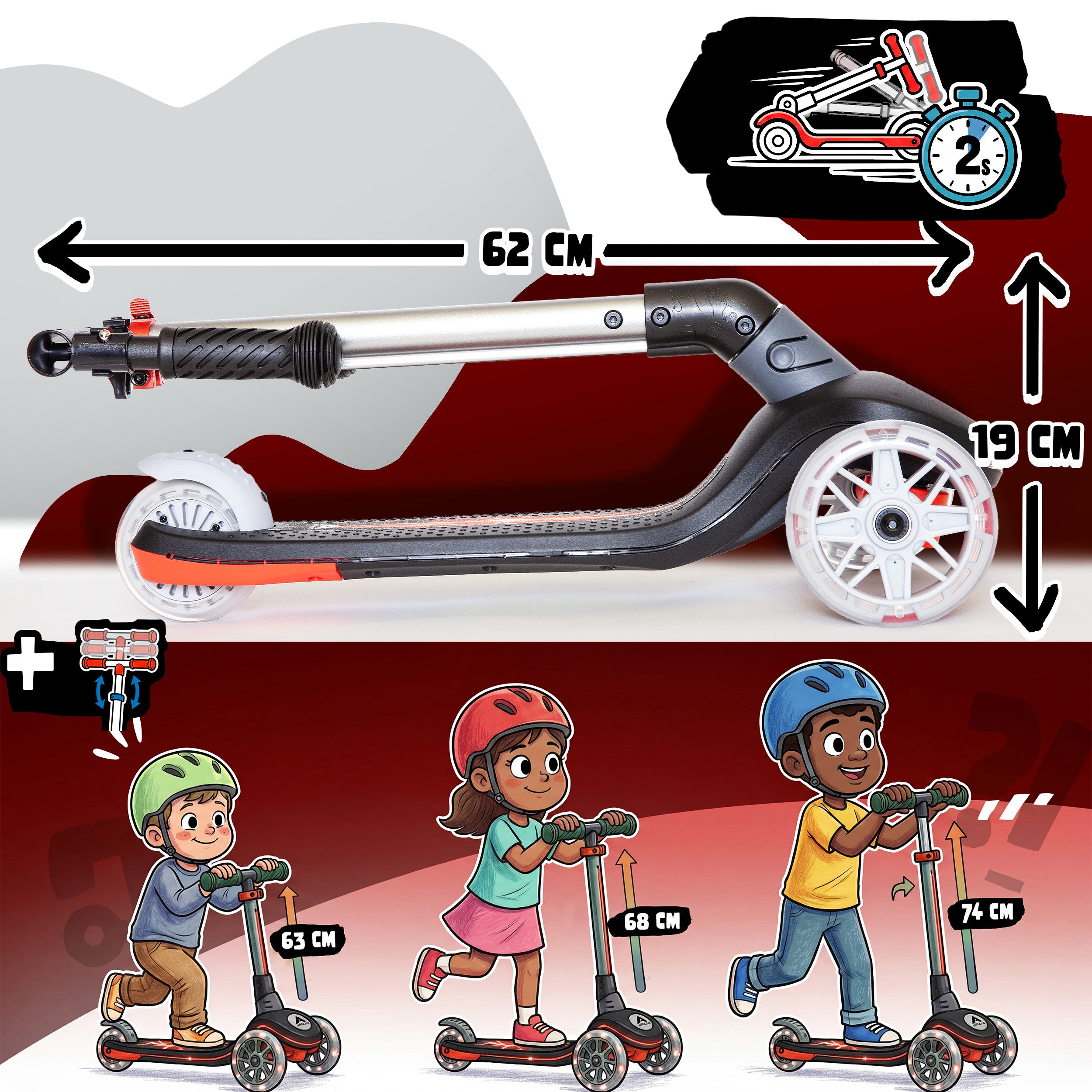 Apollo Funsport Nederland Apollo Whizzie LED kinderstep, opvouwbare kinderstep Zwarte Vlam