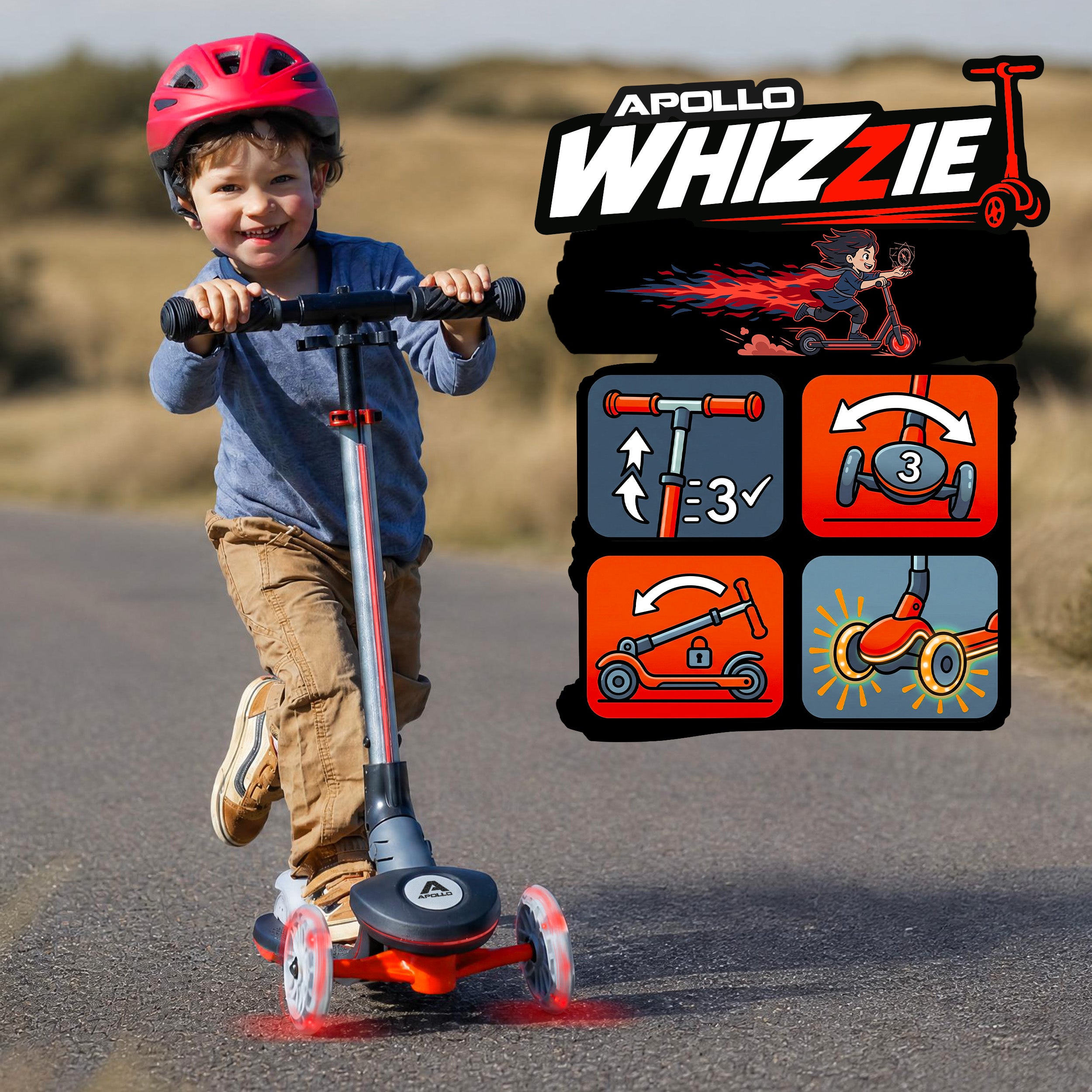 Apollo Funsport Nederland Apollo Whizzie LED kinderstep, opvouwbare kinderstep Zwarte Vlam