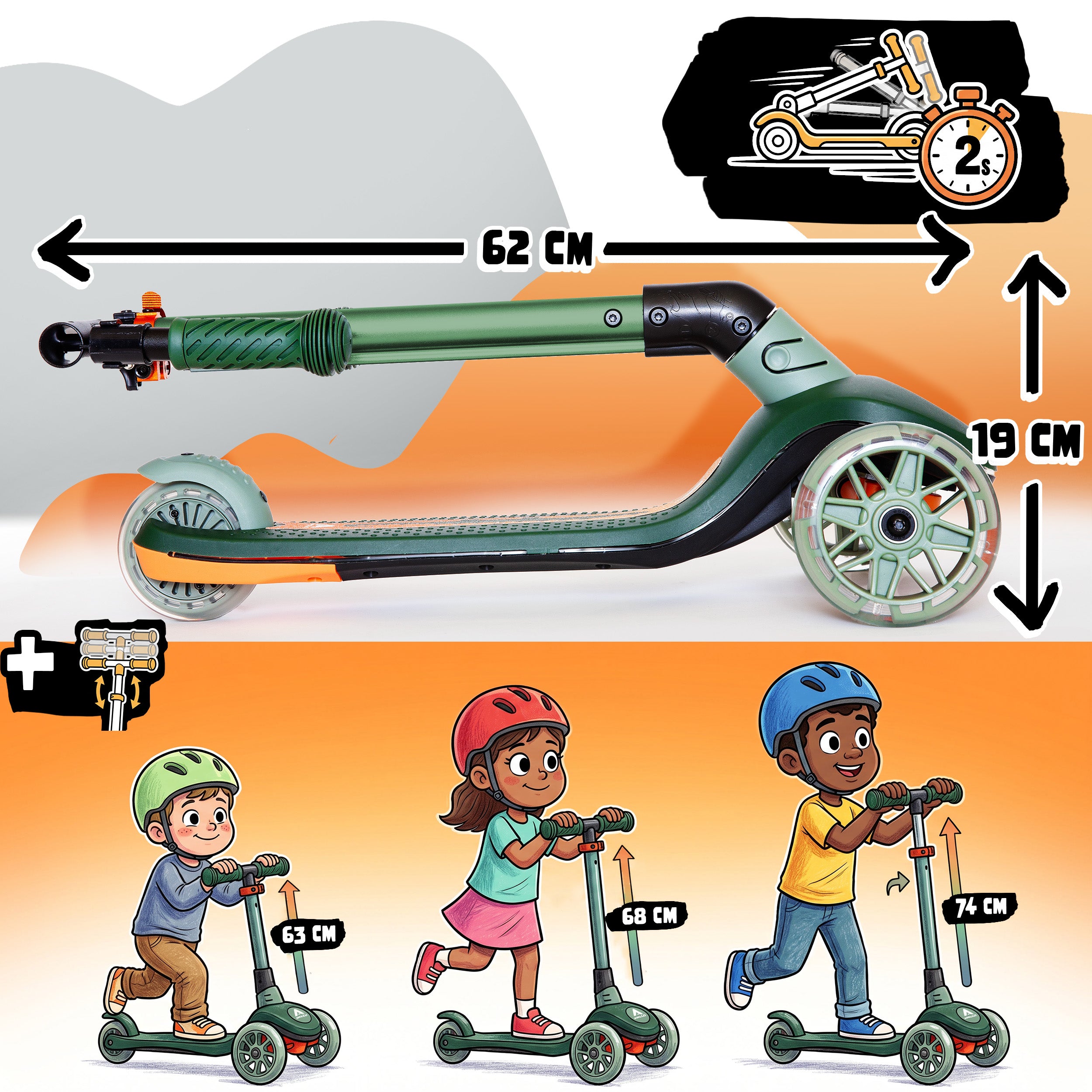 Apollo Funsport Nederland Apollo Whizzie LED kinderstep, opvouwbare kinderstep Croco