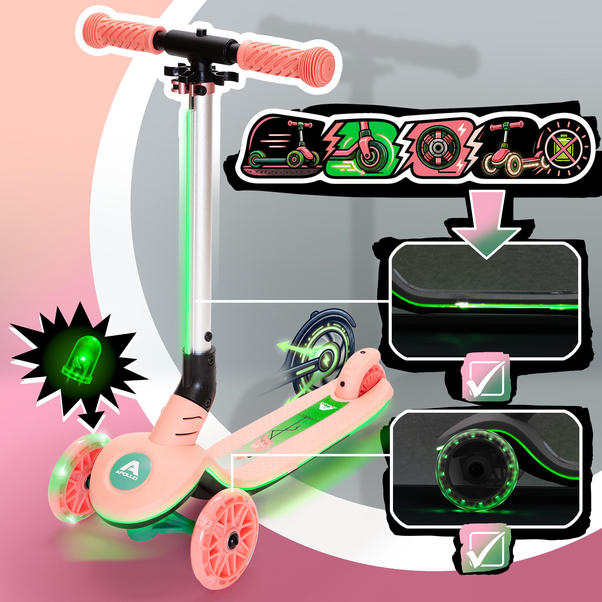 Apollo Funsport Nederland Apollo Whizzie LED kinderstep, opvouwbare kinderstep Flamingo