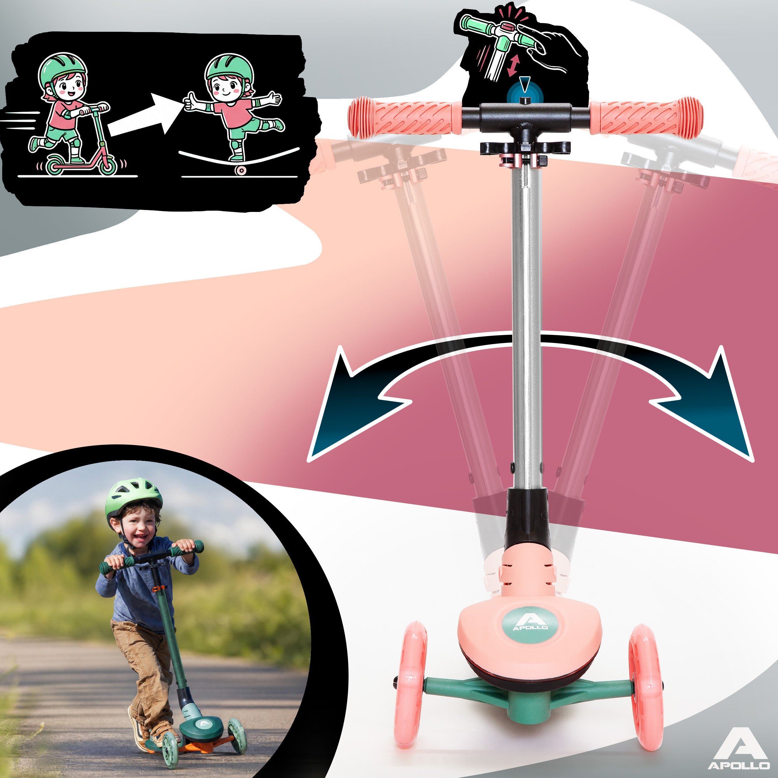 Apollo Funsport Nederland Apollo Whizzie LED kinderstep, opvouwbare kinderstep Flamingo