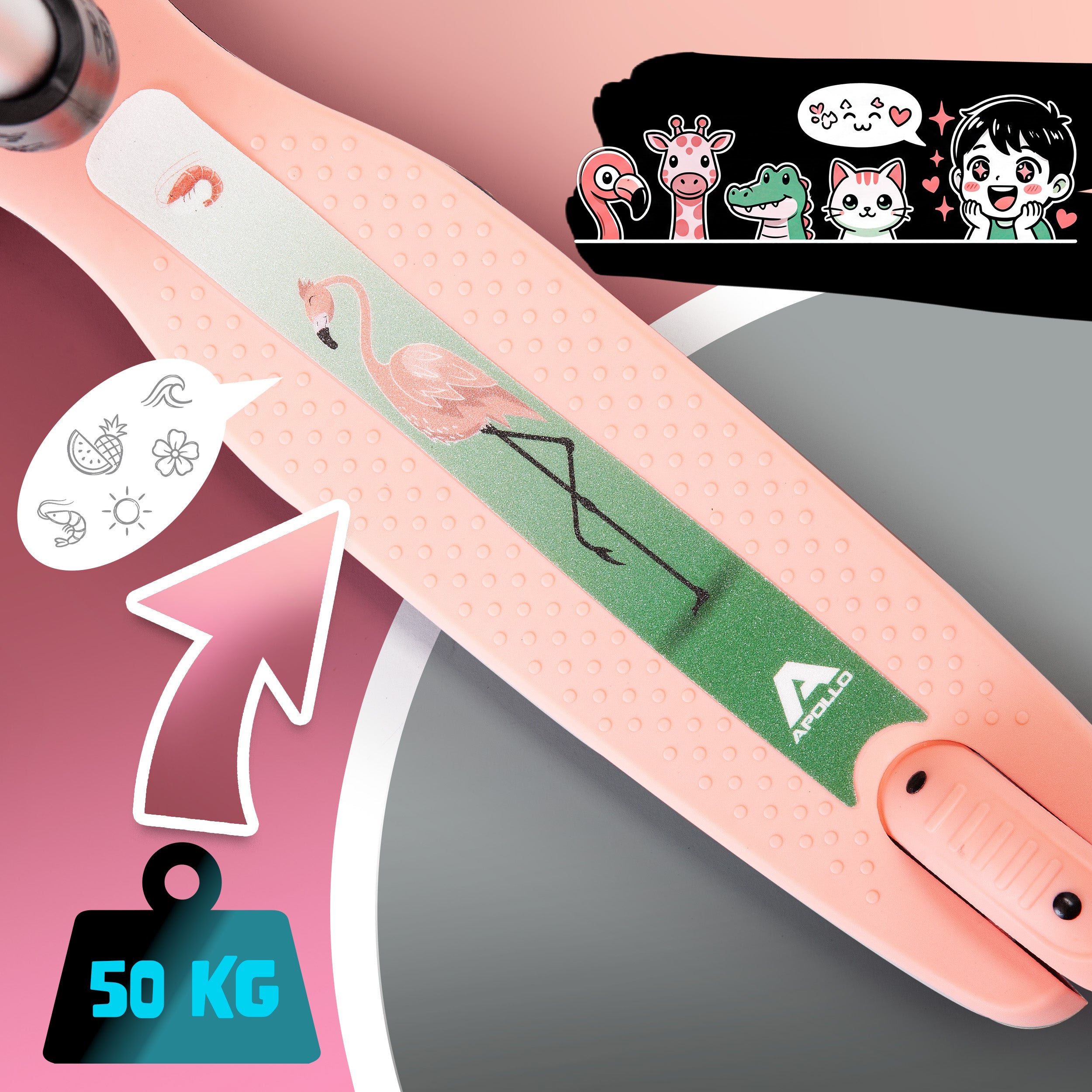 Apollo Funsport Nederland Apollo Whizzie LED kinderstep, opvouwbare kinderstep Flamingo