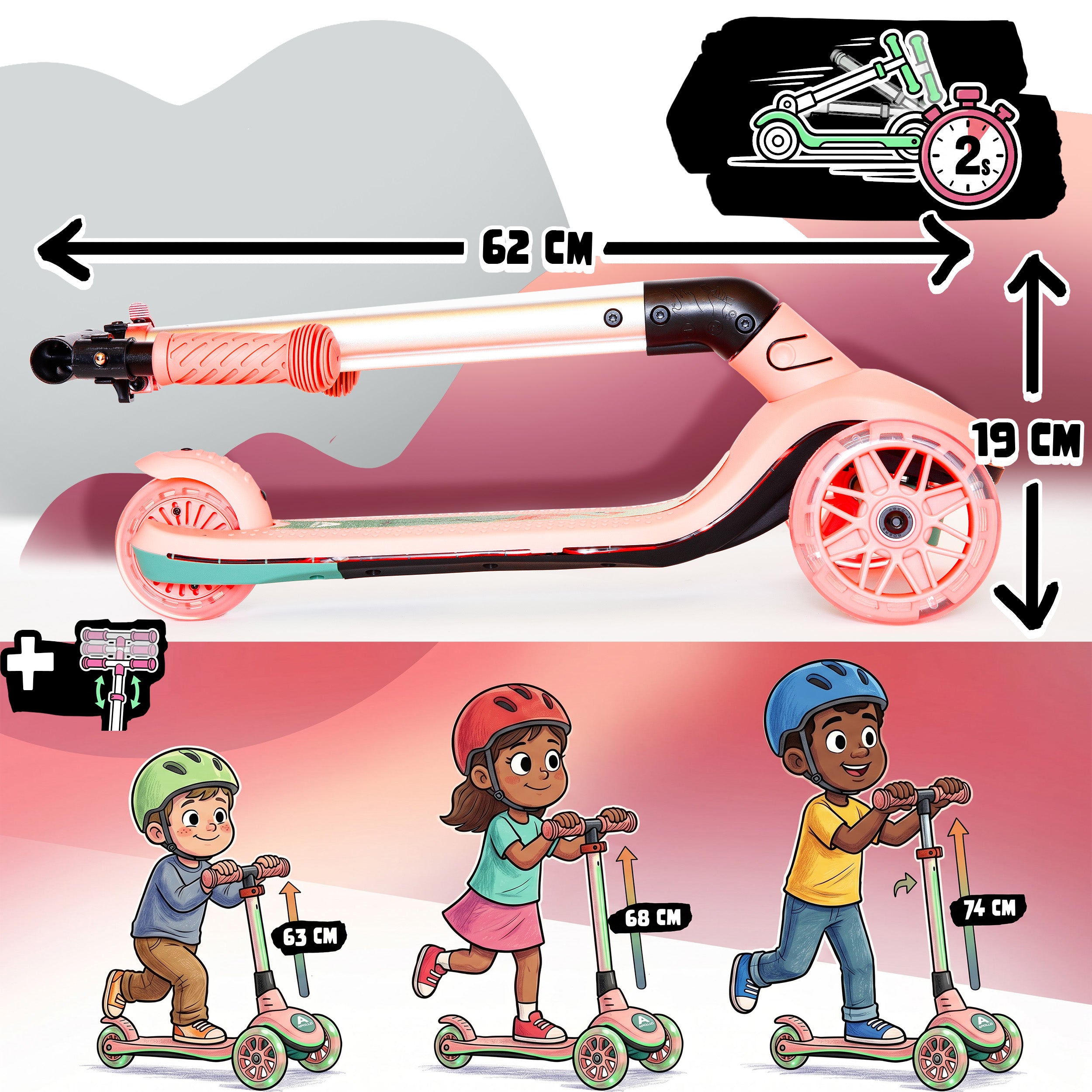 Apollo Funsport Nederland Apollo Whizzie LED kinderstep, opvouwbare kinderstep Flamingo