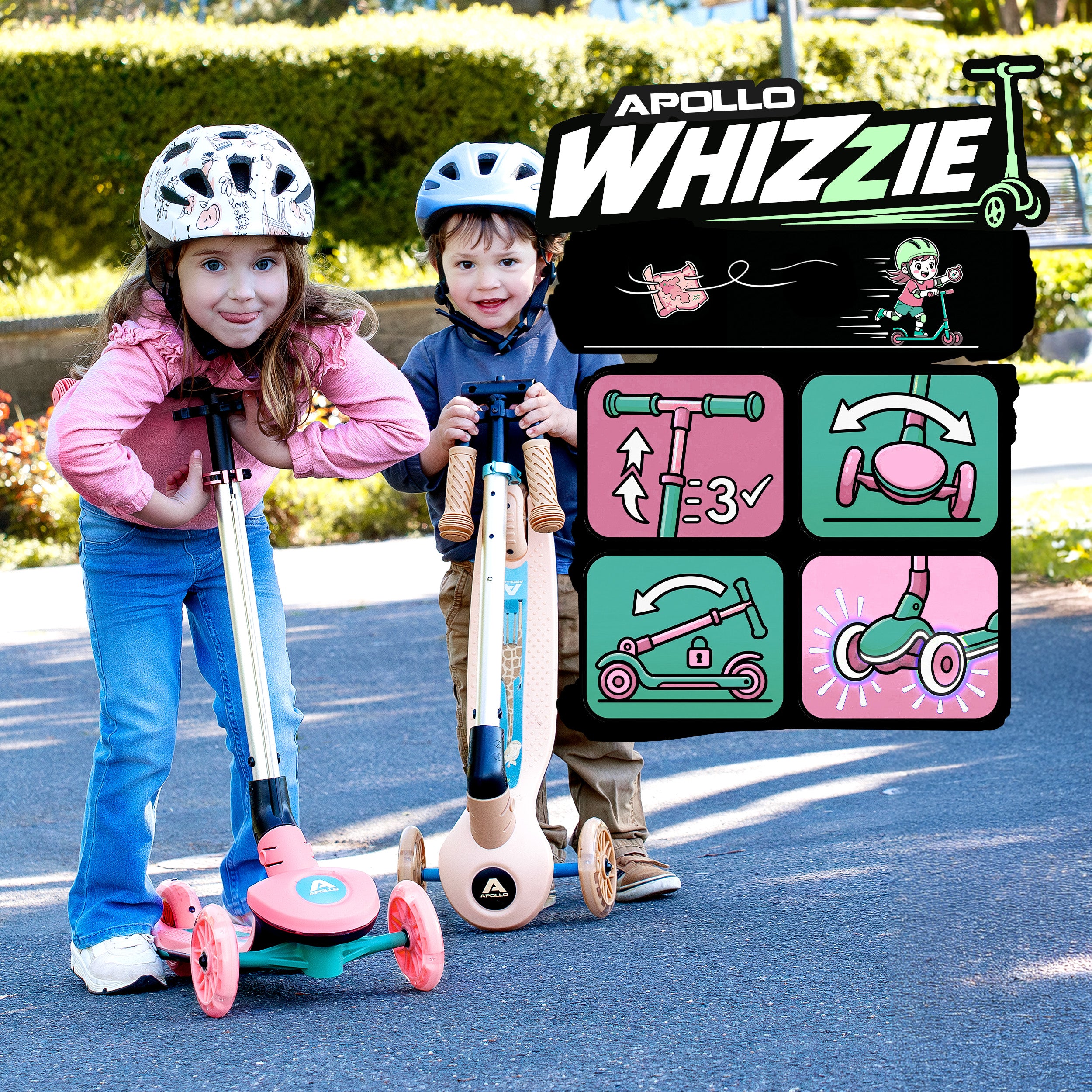 Apollo Funsport Nederland Apollo Whizzie LED kinderstep, opvouwbare kinderstep Flamingo
