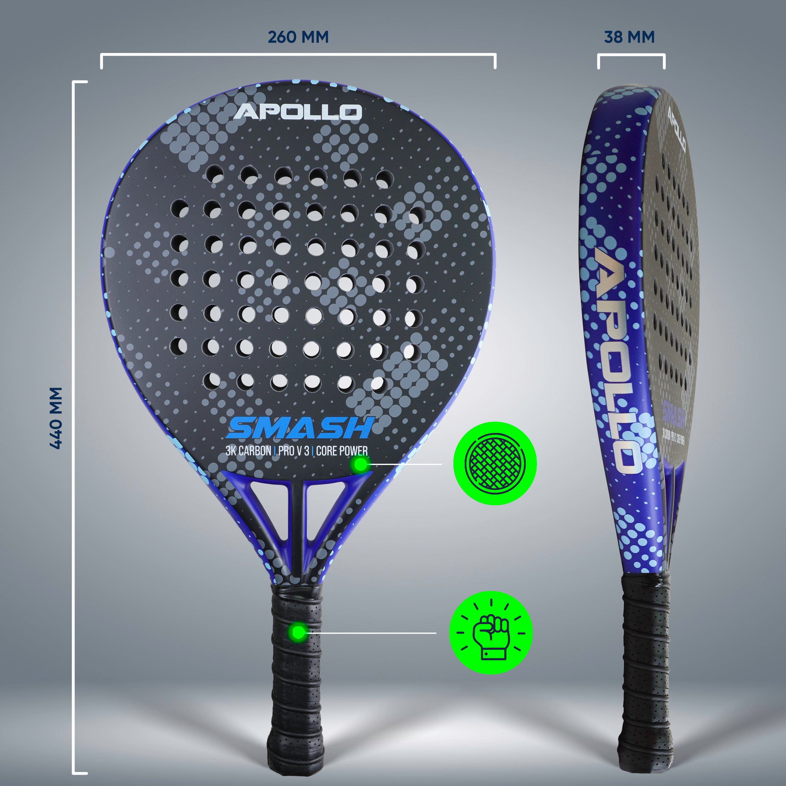 Apollo Funsport Nederland Apollo 3K Smash Padelracket Silver Blue
