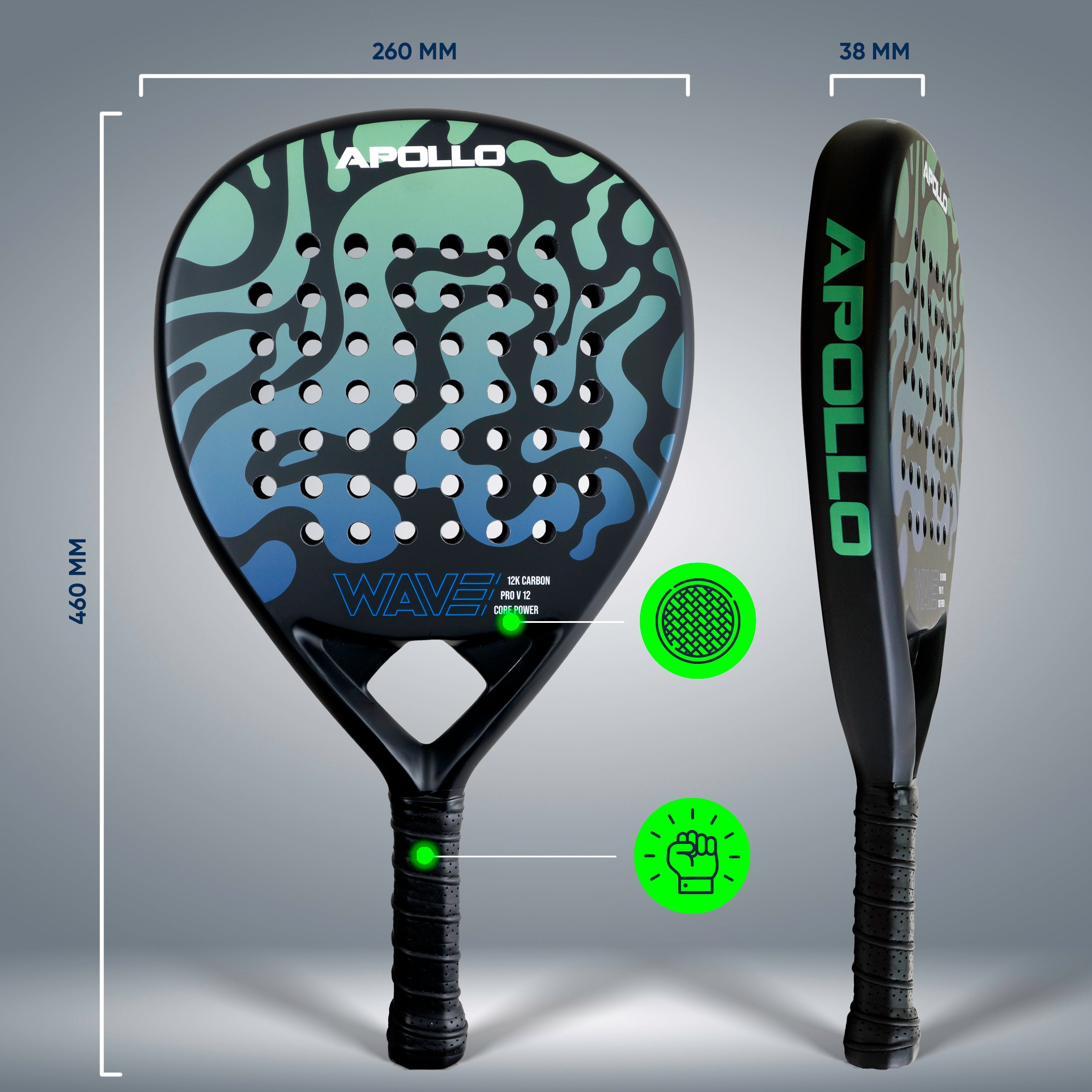 Apollo Funsport Nederland Apollo 12K Wave Padelracket Mint Blue