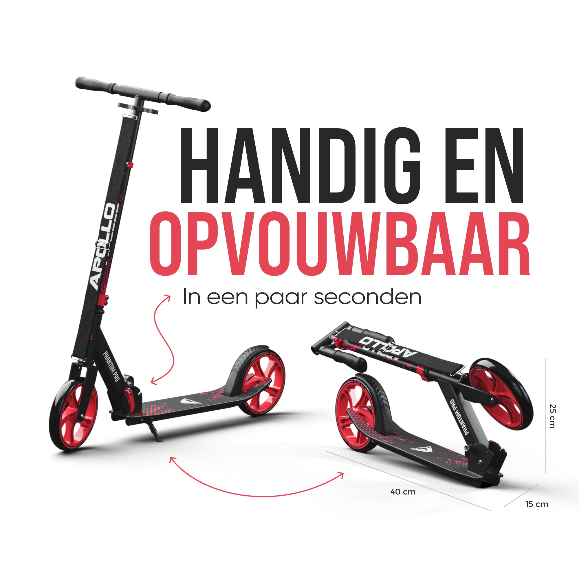 Apollo Klappbarer City Roller für Kinder "Phantom" höhenverstellbarer Tretroller Rot