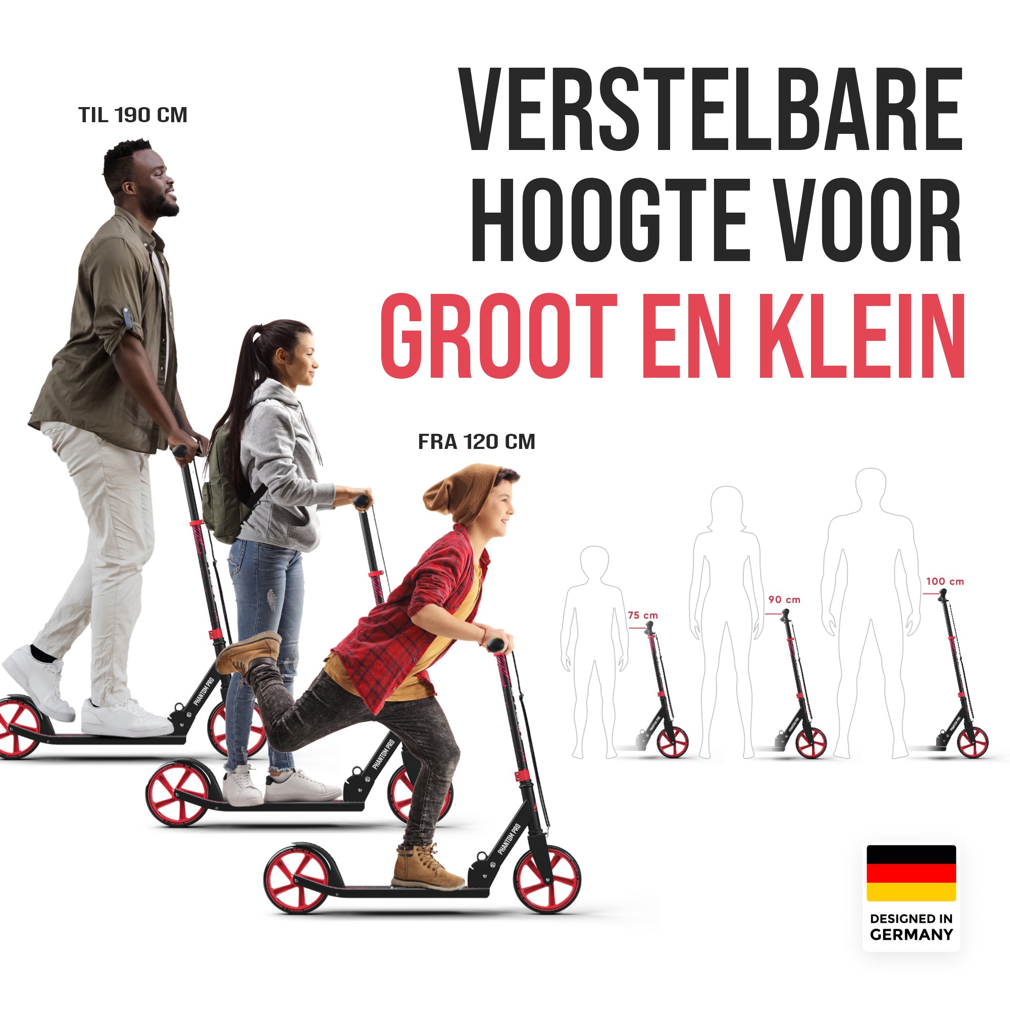 Apollo Klappbarer City Roller für Kinder "Phantom" höhenverstellbarer Tretroller Rot