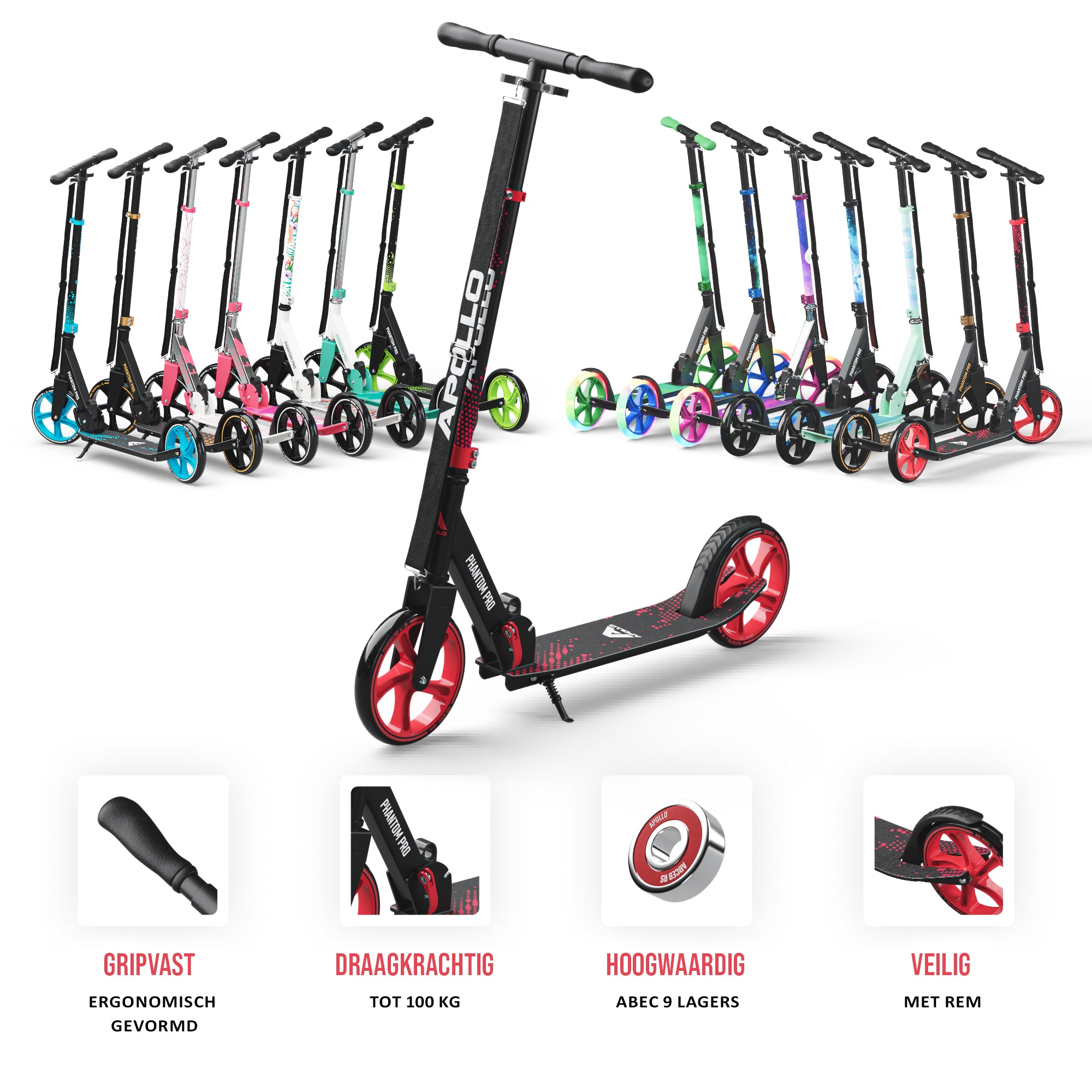 Apollo Klappbarer City Roller für Kinder "Phantom" höhenverstellbarer Tretroller Rot