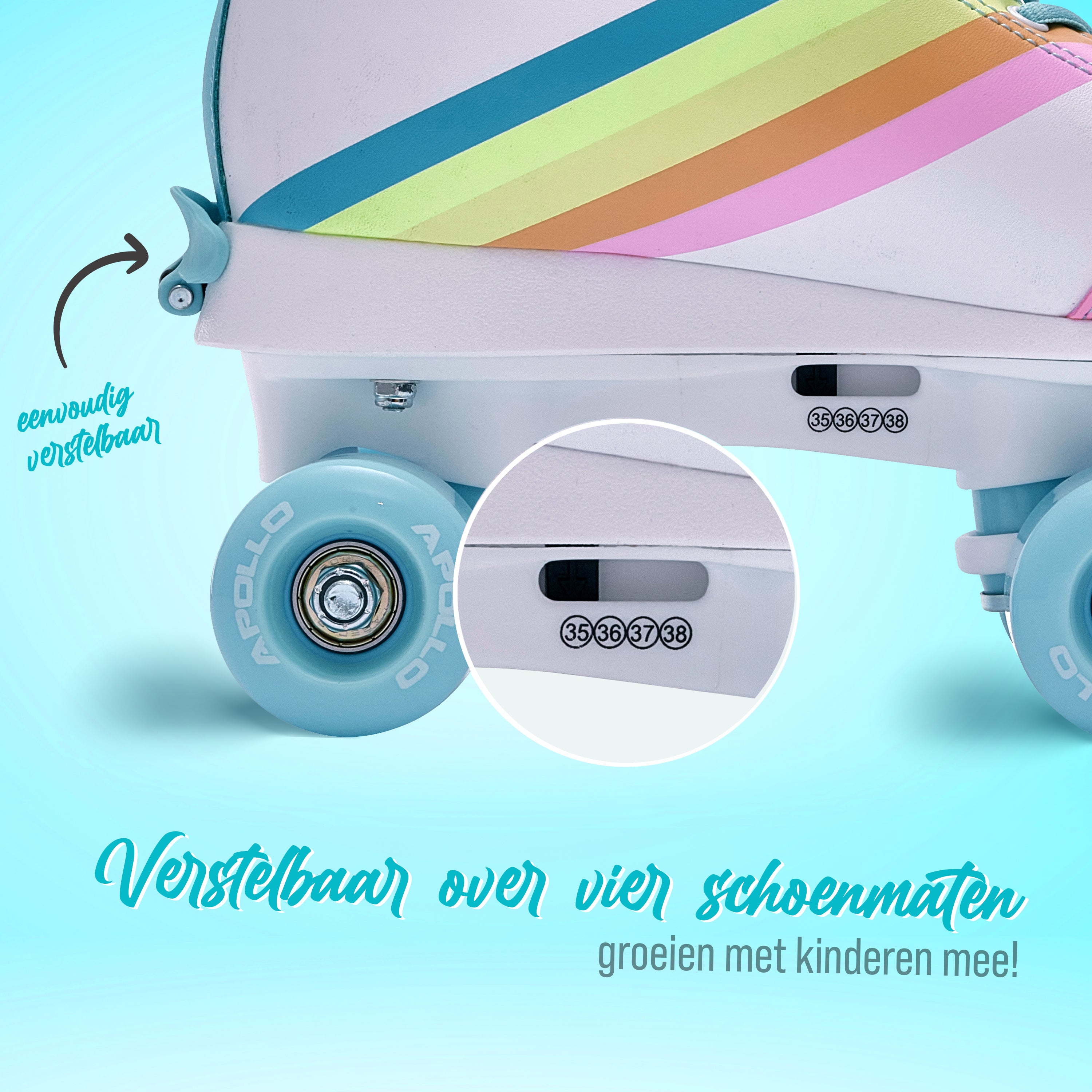 Apollo Disco Roller Soft Boots verstelbare rolschaatsen voor kinderen - Rainbow Star L (39-42)