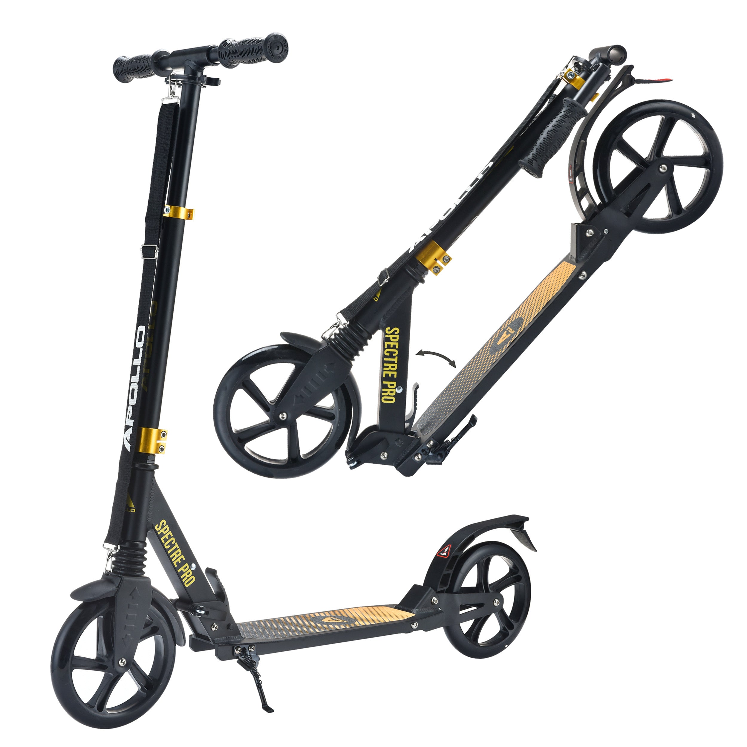 Apollo Luxus Cityroller mit Doppelfederung "Spectre" City-Roller klapp- und verstellbar Schwarz Gold