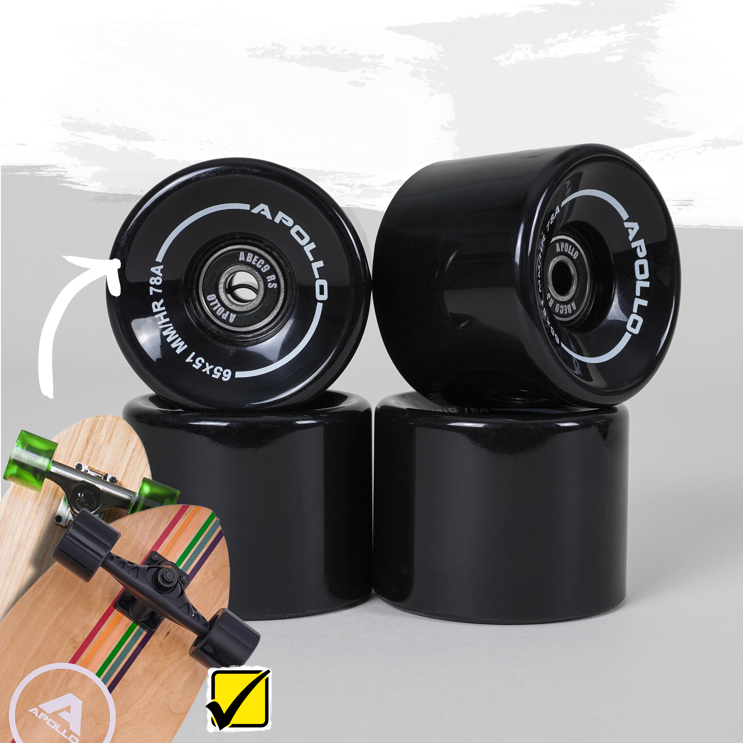 Apollo Funsport Nederland Apollo Zwarte Longboard & Skateboard Wielen Black - 65 x 51