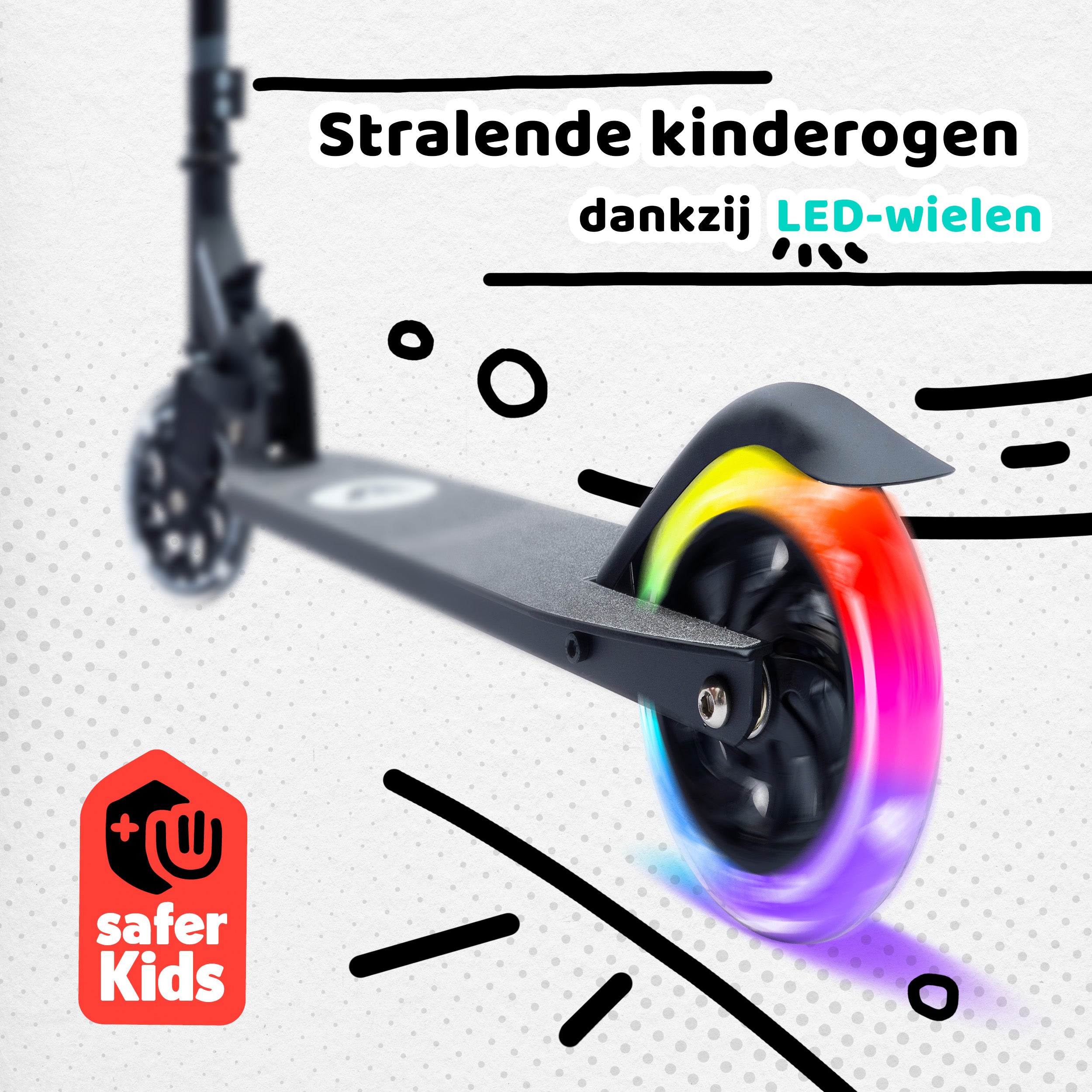 Apollo Kinderscooter 'Moonracer' LED-step met Vering Zwart