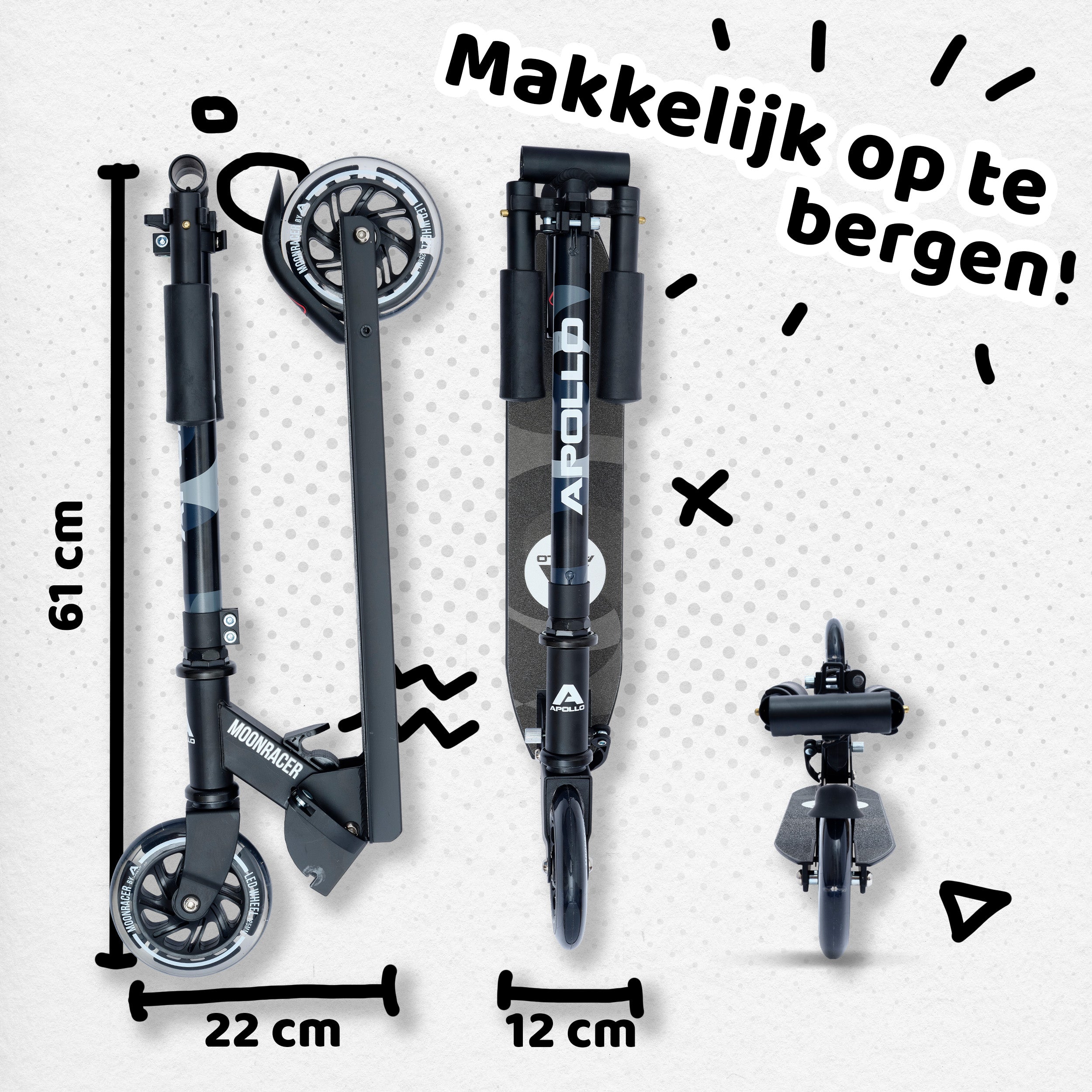 Apollo Kinderscooter 'Moonracer' LED-step met Vering Zwart