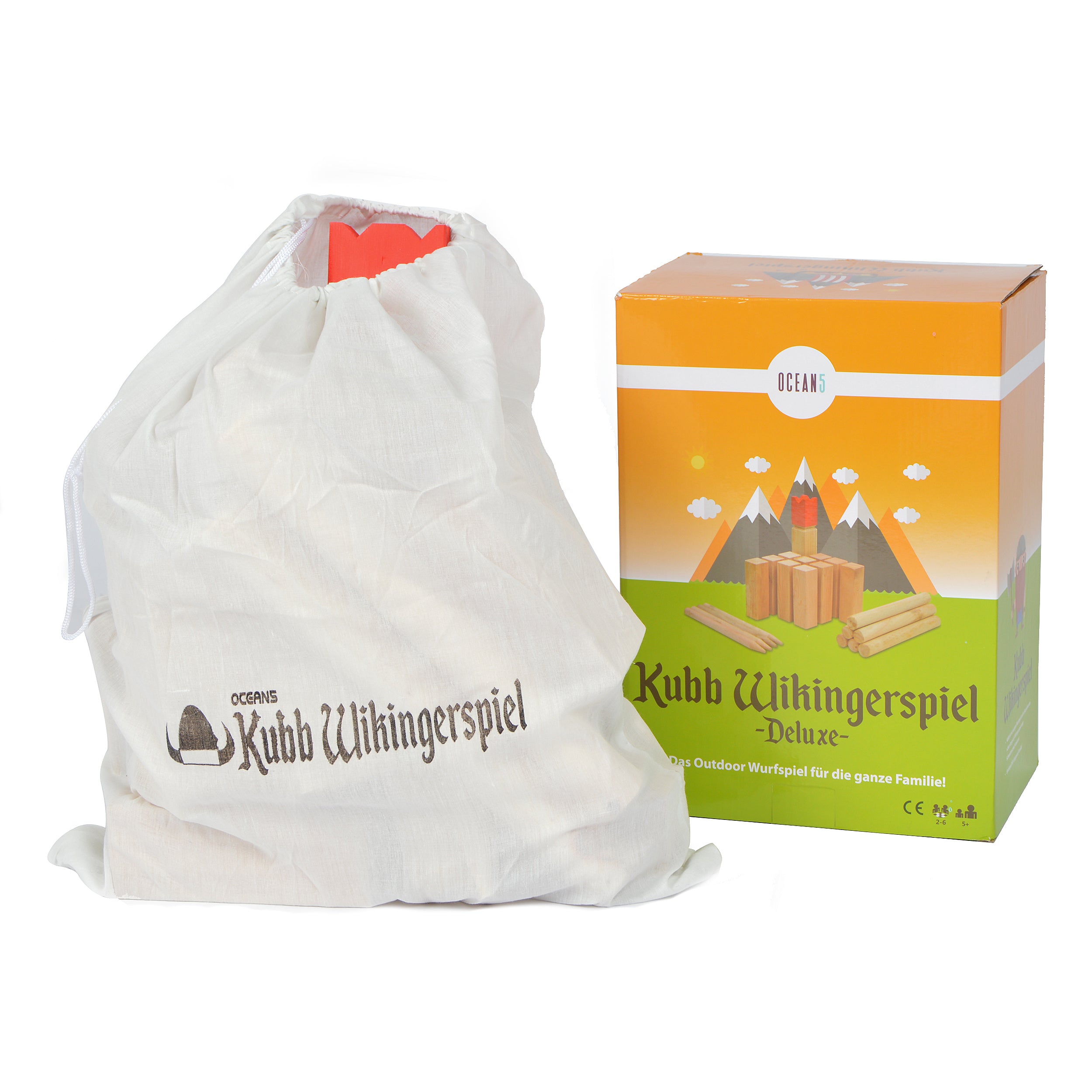 Ocean5 OCEAN5 Kubb - Origineel Viking werpspel, Houten schaak kegels spel Kubb - Deluxe - 30 x 7 cm (H B)